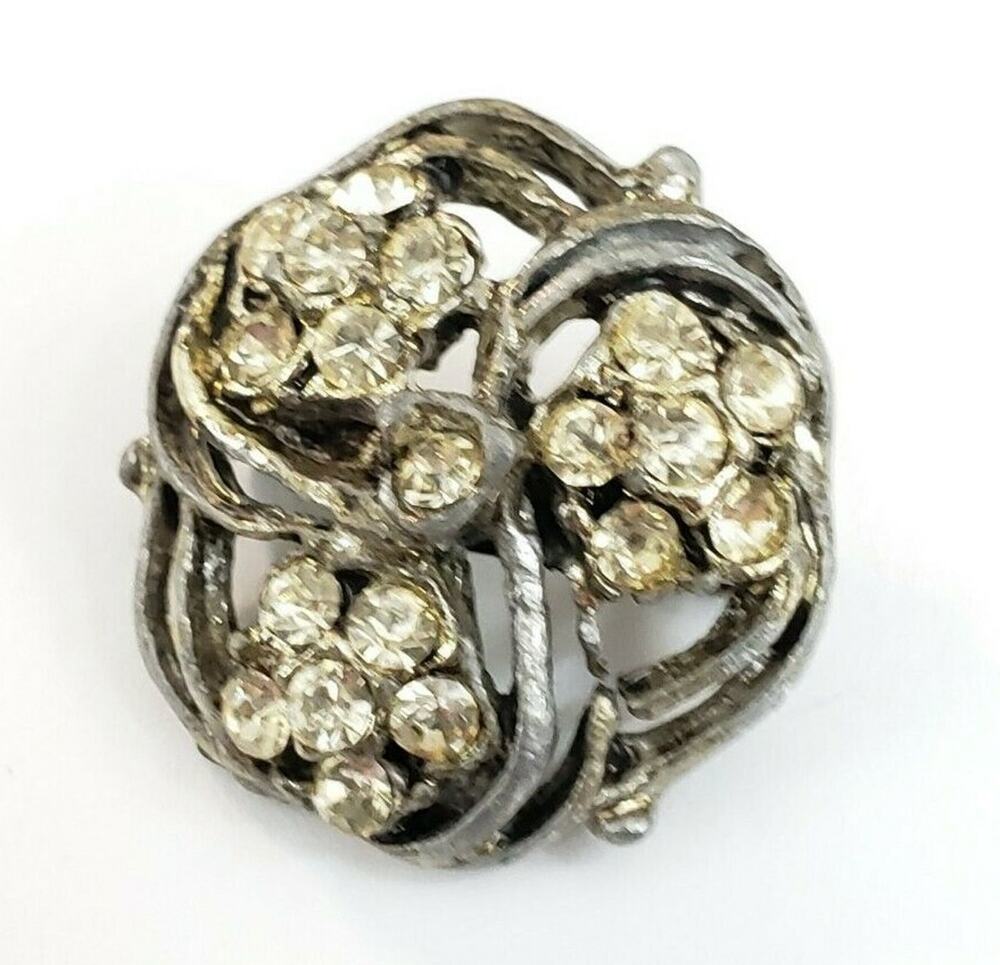 Vintage Petite Rhinestone Flower Pin Brooch, Mid-Century Floral Brooch sf-48